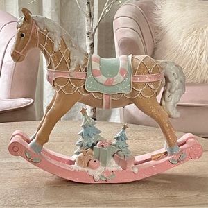 Pastel Pink Christmas Gingerbread Rocking Horse Gift box Present New Large